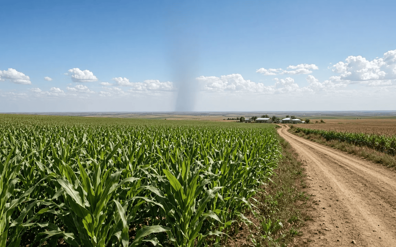 A maize field under a hard sky